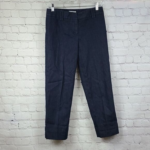 Ann Taylor LOFT Ann Crop Pants Cuffed Cropped Dark Blue Denim Trouser 👖 Capri - Picture 9 of 9